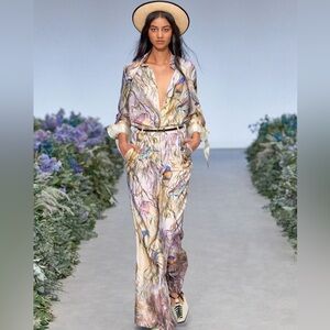 Zimmermann Cream Bird-Print Parakeet Wide-Leg Pant